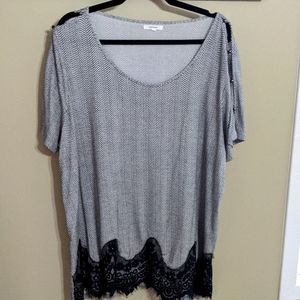 Maurice's plus size grey top with lace trim